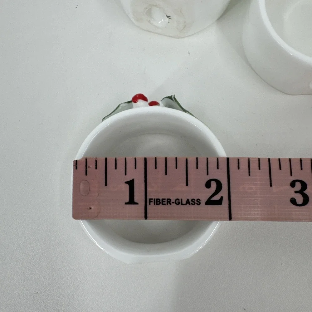 Vintage Himark‎ Holidays Holly Ceramic Napkin Ring Set of 4 Retro Christmas